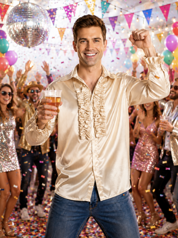 Satijnen Ruches Blouse Champagne, Maat 56* LAATSTE