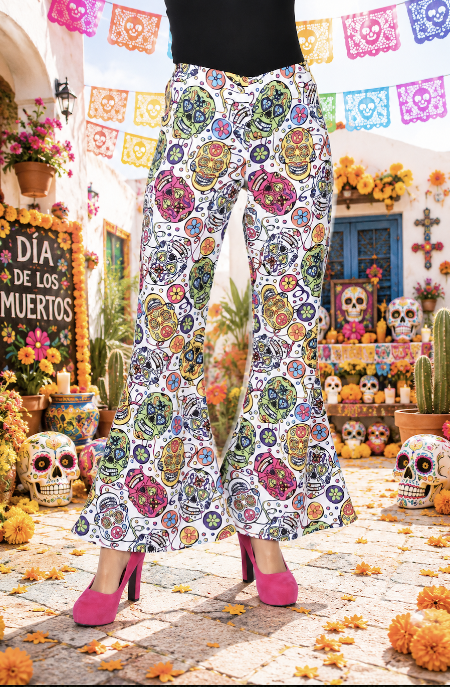 Hippie Broek Mexican Skull dames, Maat S = 36*
