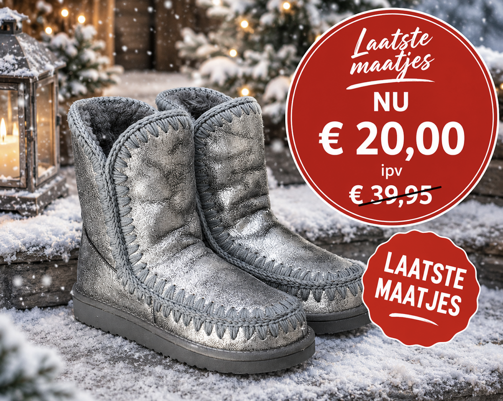 ‼️ LAATSTE MAATJES ‼️ Warm gevoerde Eskimo Boots Grijs metalic