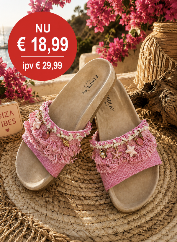 Boho Slides zacht roze met schelpjes Findley