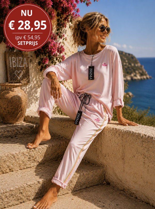Zacht roze 2 delige Jog set met Neon bies