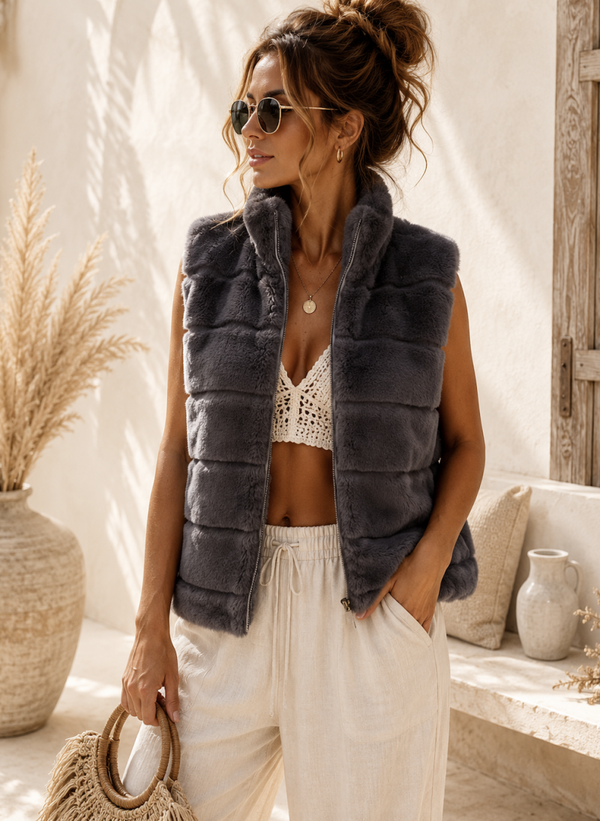 Fluffy Body warmer Antraciet grijs