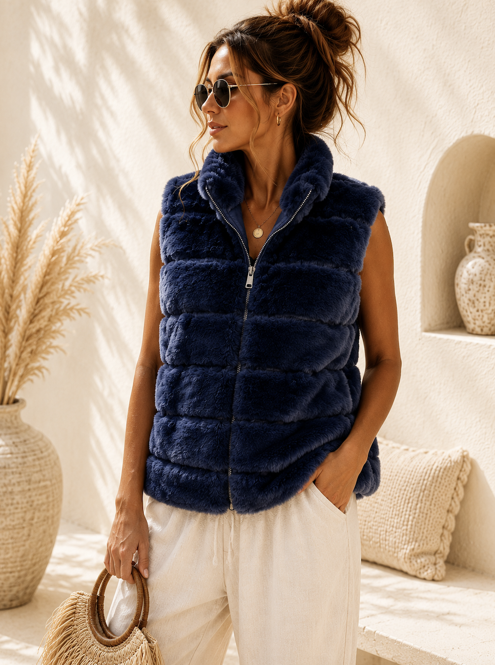 Fluffy Body warmer Navi Blue