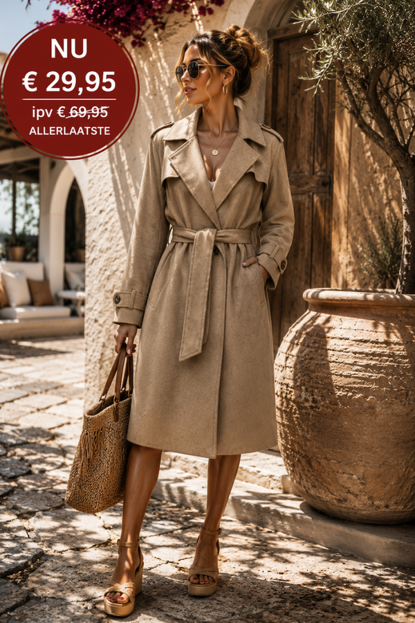 Suedine TrenchCoat one size passend tot maat 40