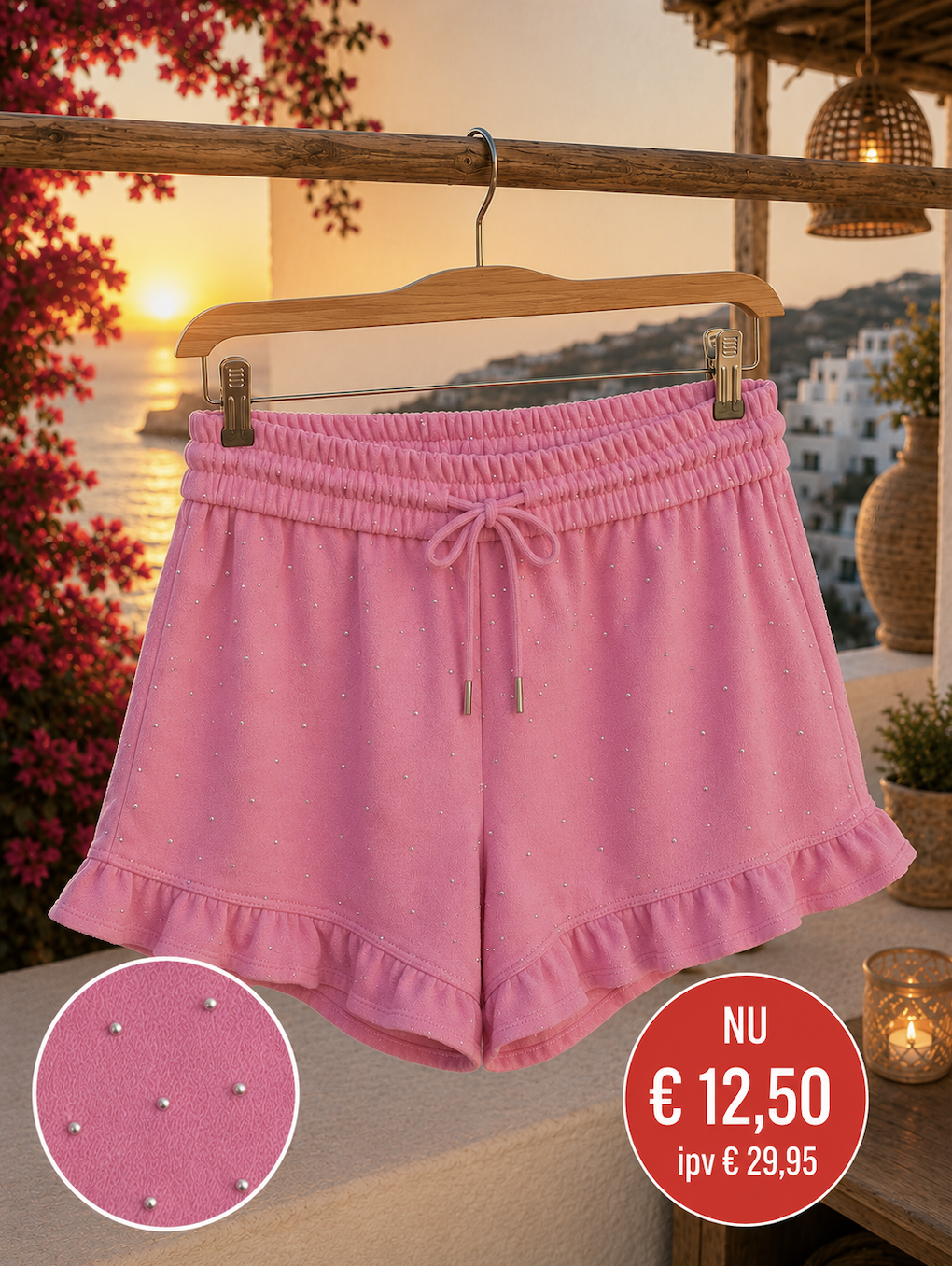 Short Dames met roesel en studds roze one size 38/40
