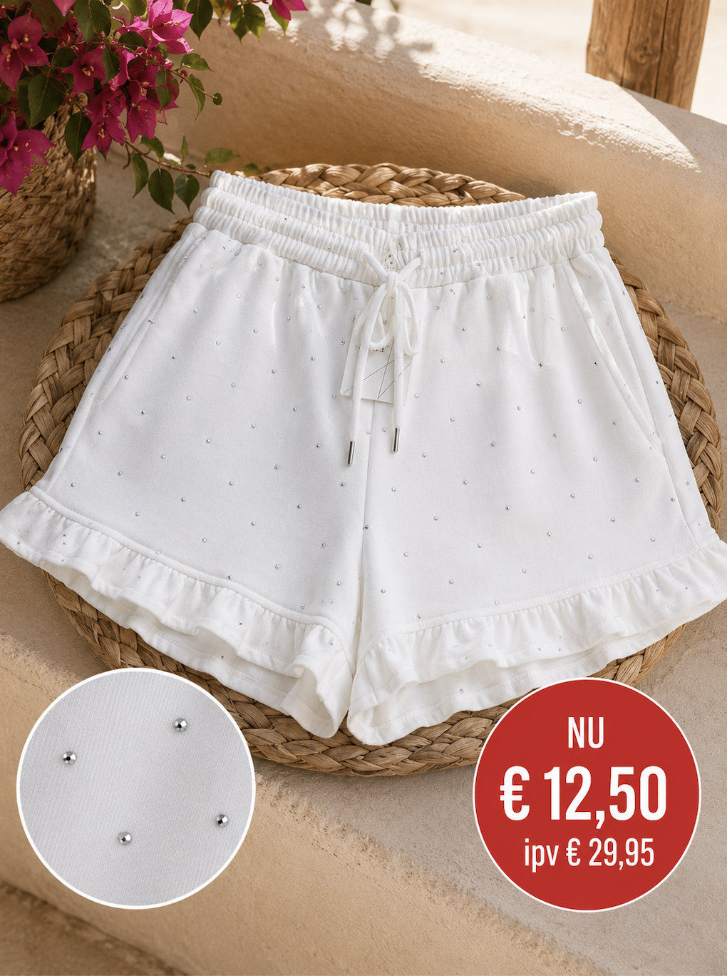 Short Dames met roesel en studds wit one size 38/40