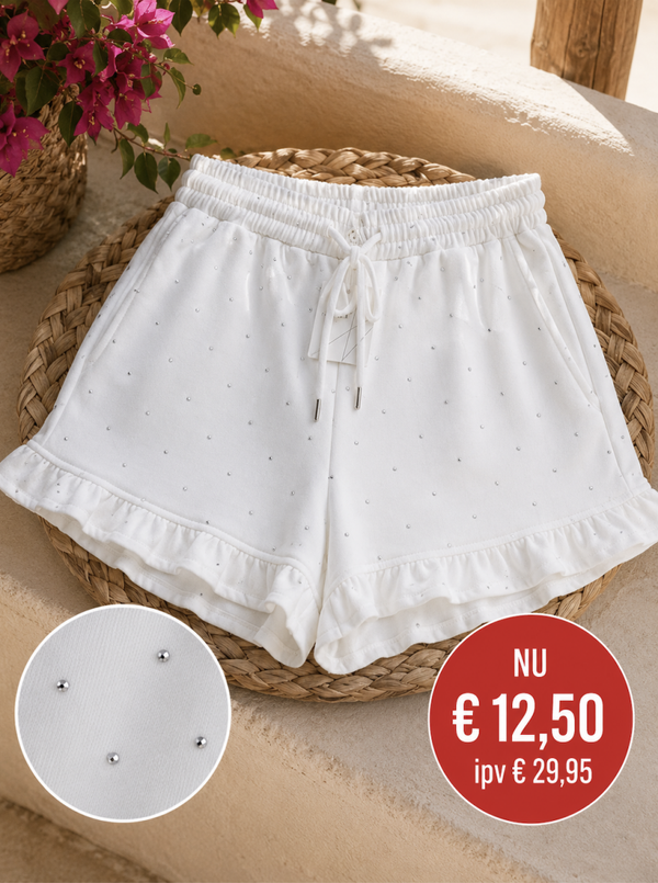 Short Dames met roesel en studds wit one size 38/40