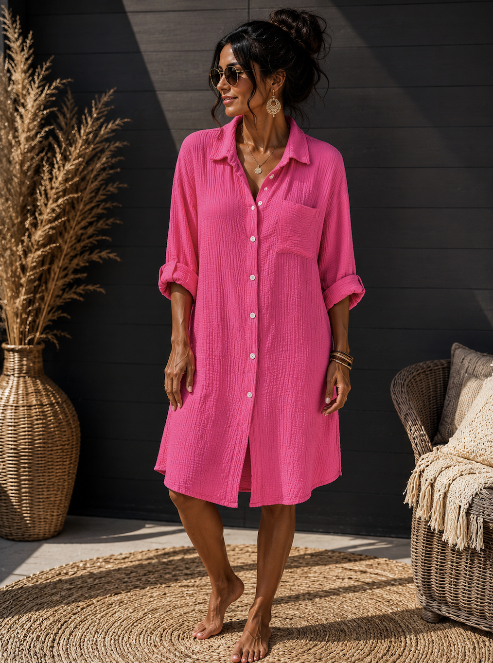 De Ultieme Roze Mousseline Blousejurk One size fits up tot maat 50