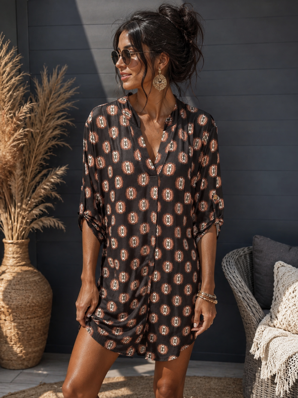Stijlvolle Travel met Bohemian Print in Zwart/Bruin/Groen OS