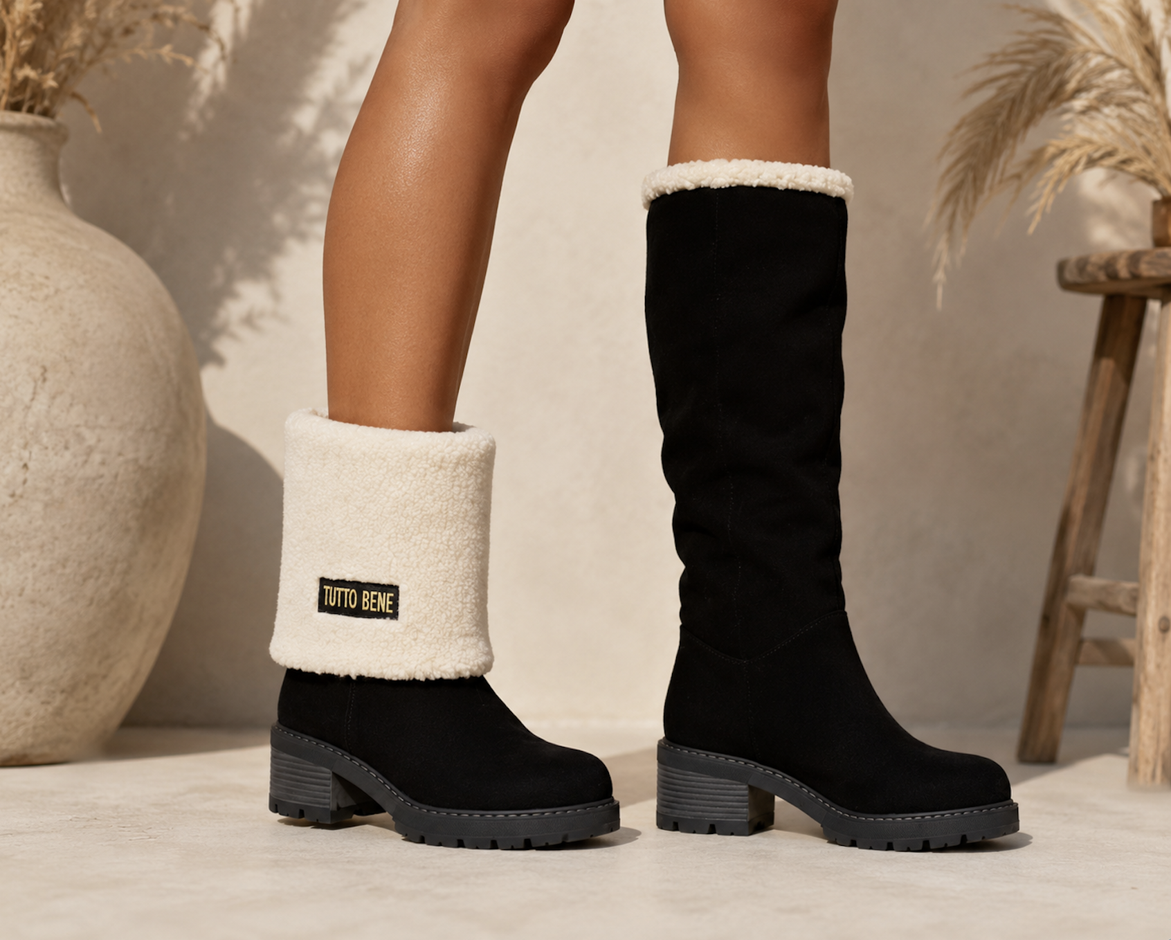 Tuto Bene Teddy omslag Boot Laars Zwart ✅ 2 looks in 1 laars