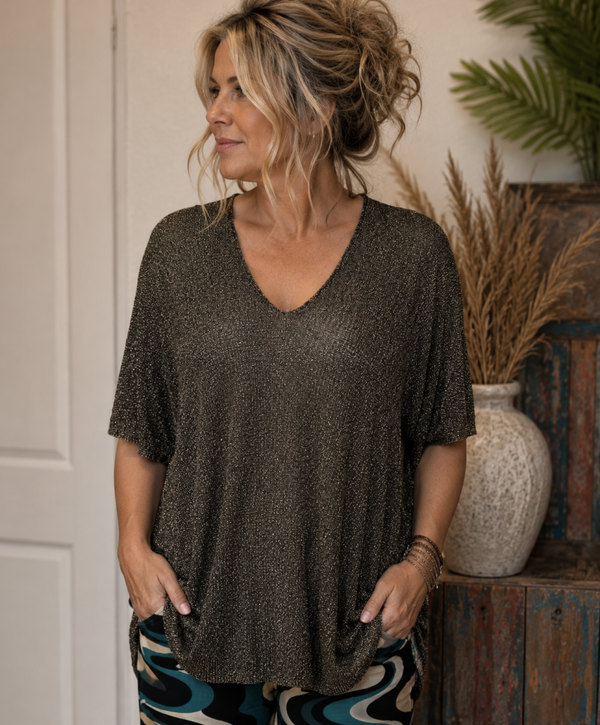 Glitter Knit V-Hals Top Black One size fits up tp 50