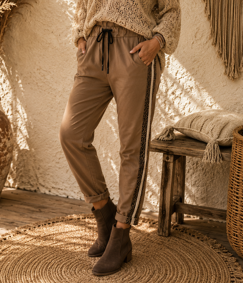 Travel Pants Met Panterbiest Mokka One size fits to 38/40