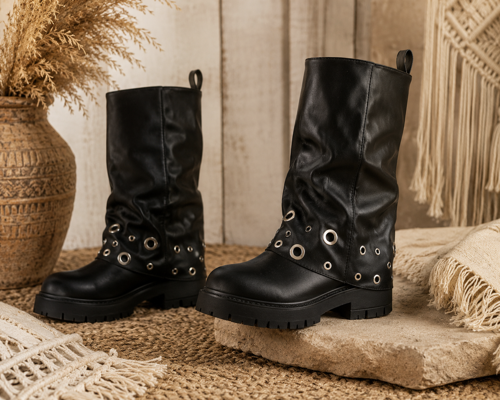 ‼️ LAATSTE MAATJES ‼️ Biker laarzen Ringen en flap, maat 36 - 37