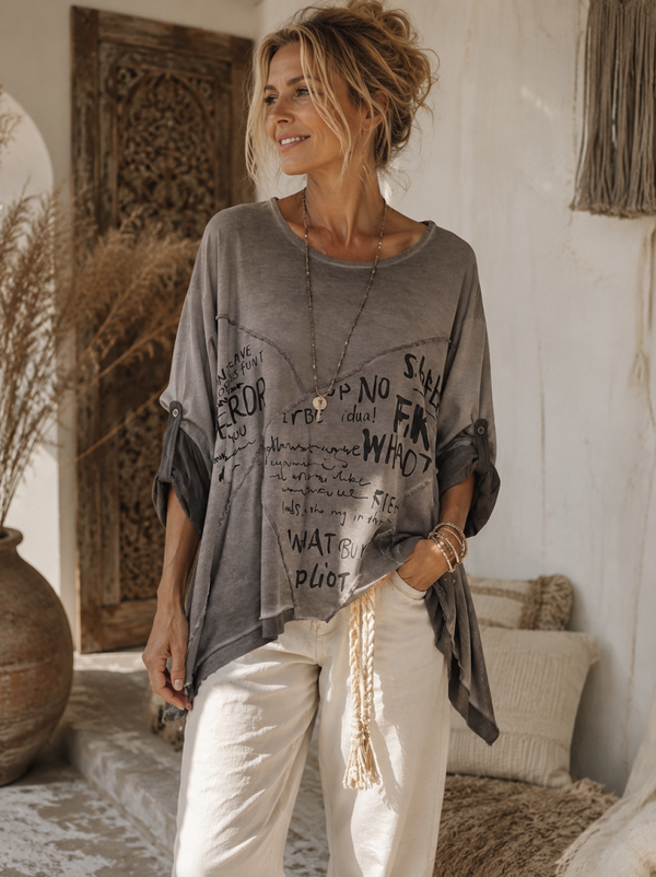 Oversized Script Print Tuniek T-Shirt Taupe one size (tot 44)