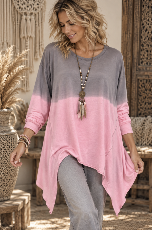 Trendy Oversized Ombre Shirt, one size past tot maat 46