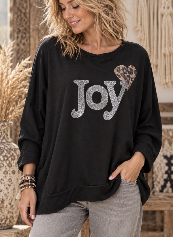 Sweater "JOY" met Panterprint Details – Zwart
