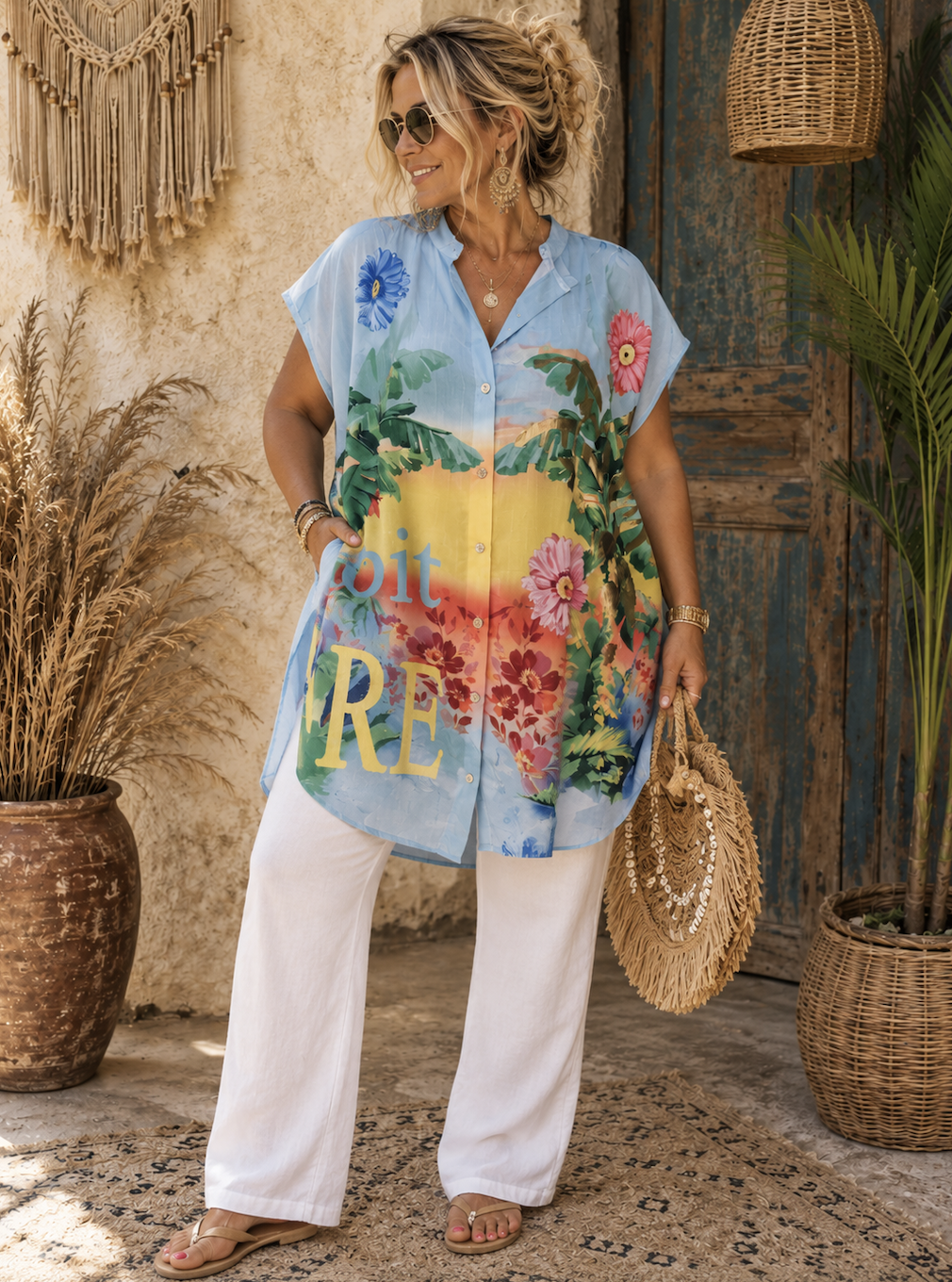Tropische Summer Blouse / Tuniek Mouwloos One Size
