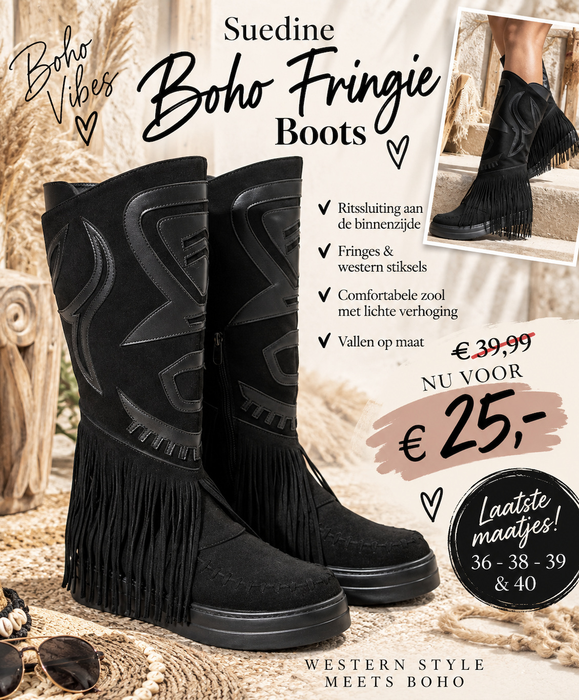 Suedine Boho Fringie Boots