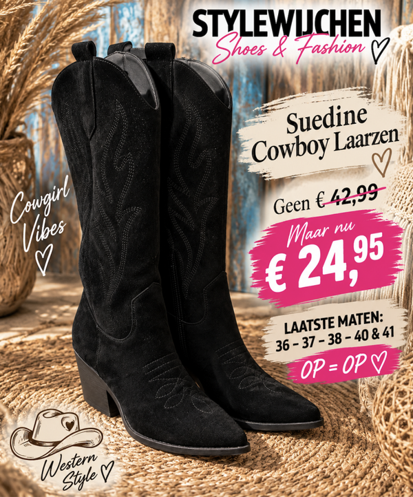 Stoere suèdine cowboylaarzen zwart