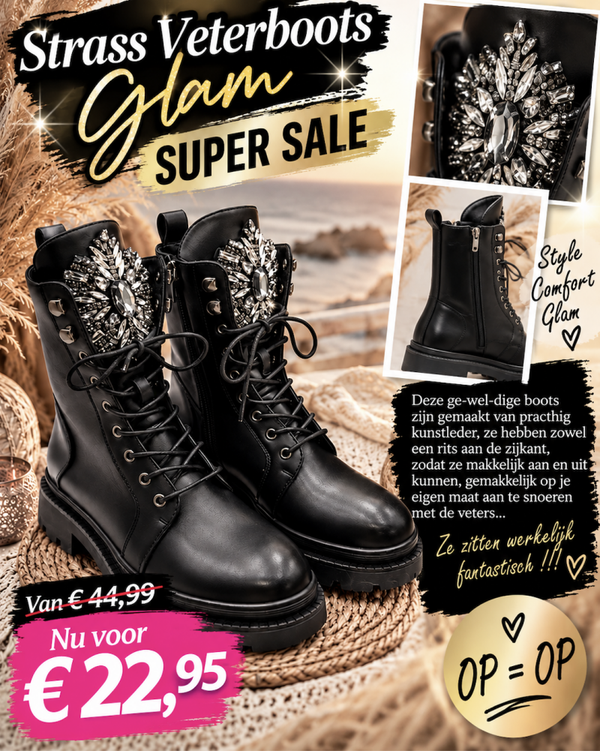 ✨ Stoere Zwarte Chunky Bikers boots met Strass Applicatie