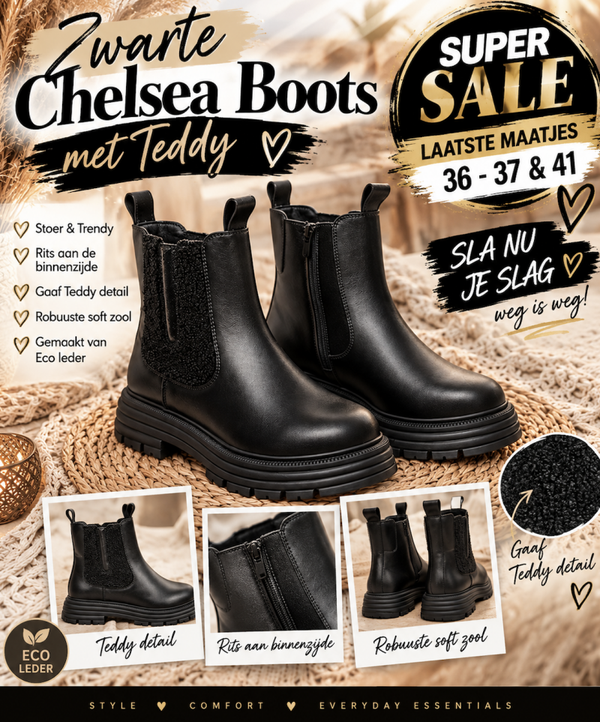 Zwarte Chelsea Boots met Teddy