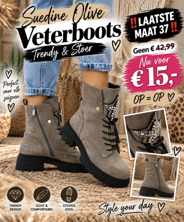 ‼️ LAATSTE MAAT 37 ‼️ Suedine Olive Veterboots
