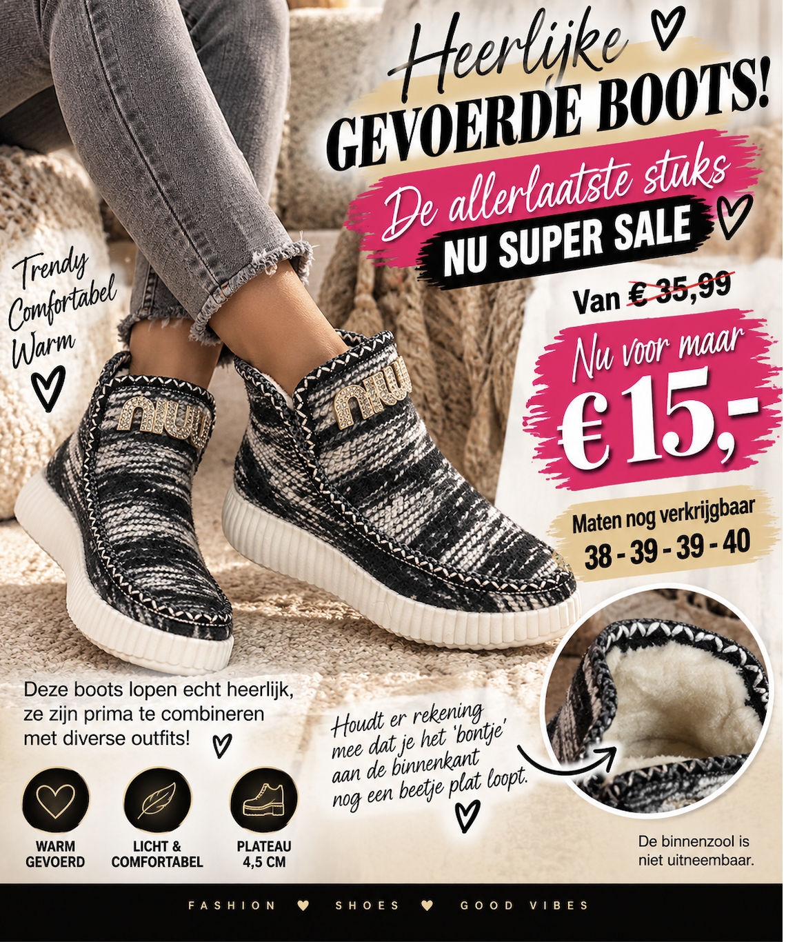 Woven Black Fury Boots NIU LAATSTE mt 39