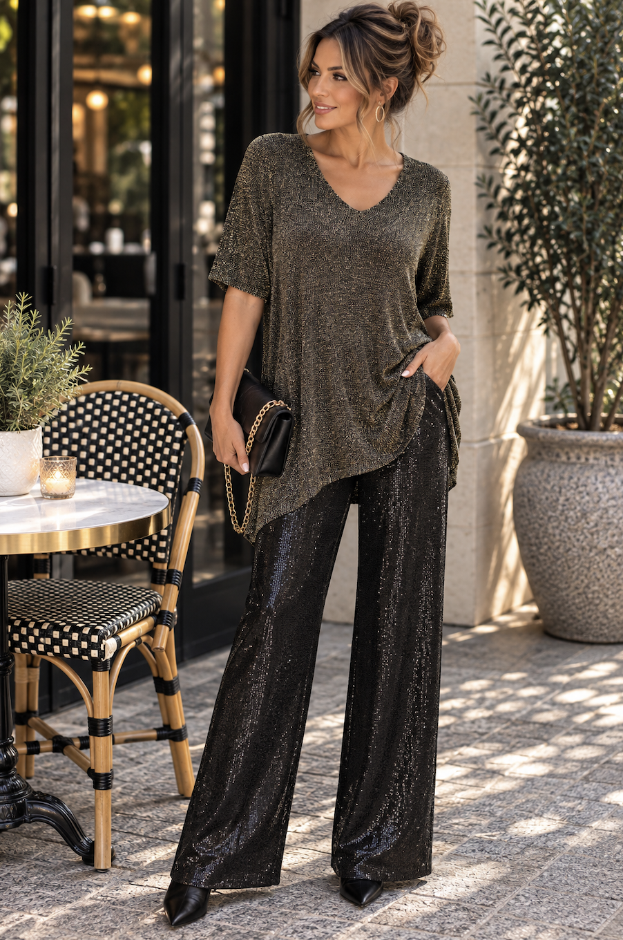 Glitter Knit V-Hals Top Black One size fits up tp 50
