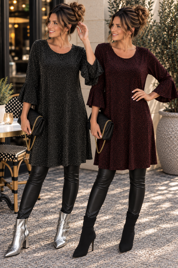 Lisa Style Glitter Jurkje / Tuniek met Roezelmouwen – Bi-Stretch