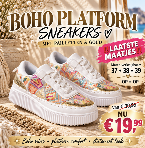 Boho Platform Sneakers met Pailletten & Goud ‼️ LAATSTE MAATJES ‼️
