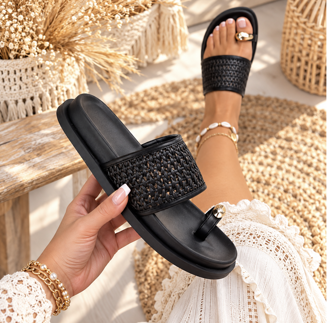 Teenslippers Rio Black