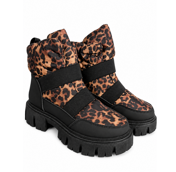 Warme Luipaardprint Snowboots met Elastiek & Chunky Profileringc