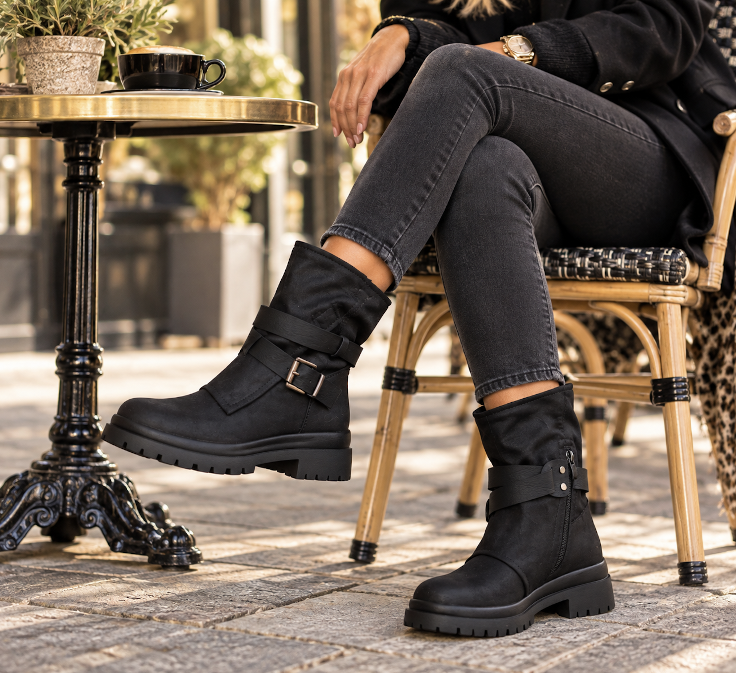 `Gave black biker flap Boots met rits