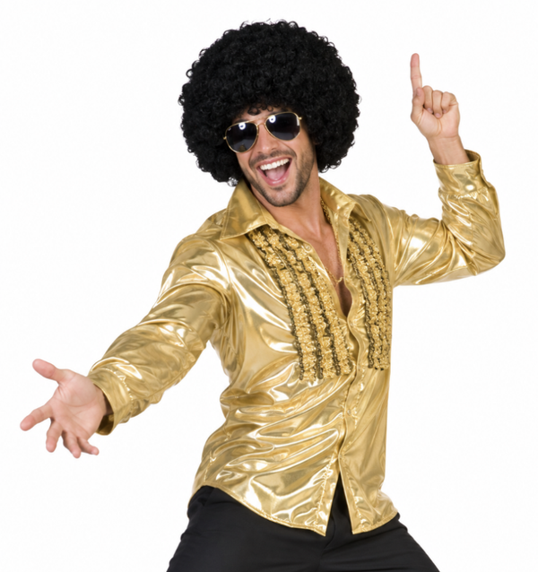 Goud Metallic Disco Overhemd met Rouches
