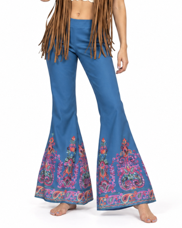 Hippie Flared Broek Blauw met Bies