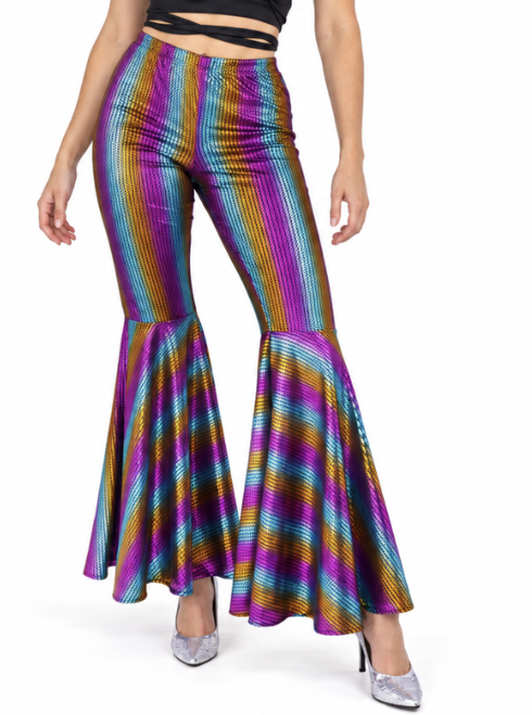 Disco Flared Broek Regenboog Paillettes