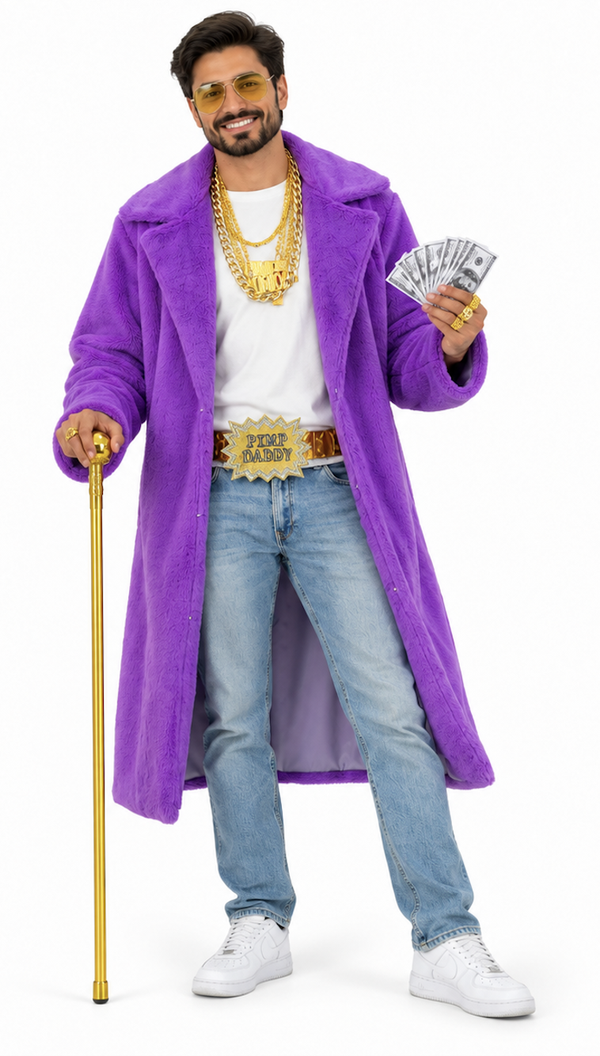 Paarse Fluffy Jas – Opvallende Pluche Pimp Mantel voor Heren