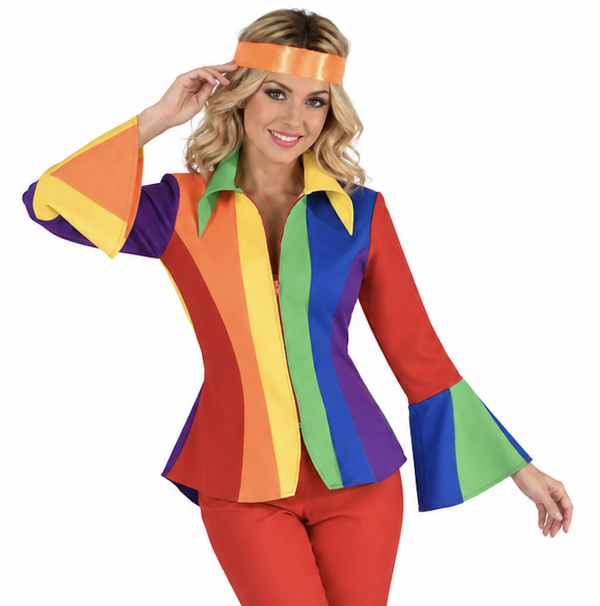 Regenboog Jasje Dames – Retro 70s Disco Feestjasje