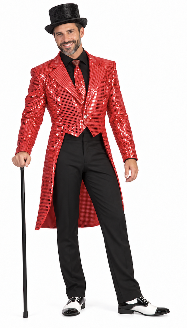 Rode Glitter Slipjas Heren – Glamour Feestjas & Showman Frack