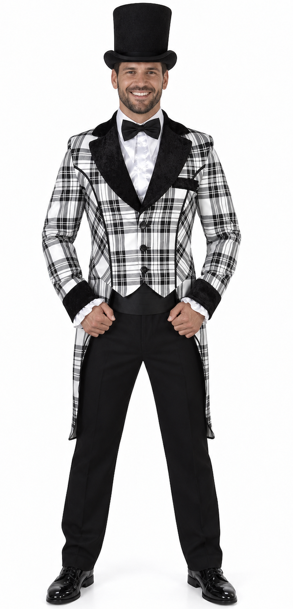 🔥 OUTLET 🔥 Slipjas Schotse Ruit Zwart-Wit – Stijlvolle Tartan Feestjas voor Heren