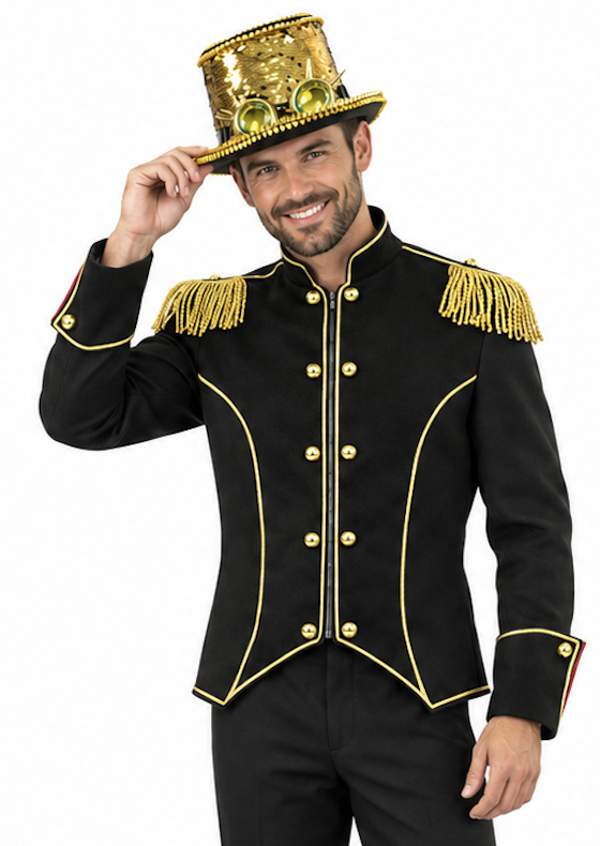 Steampunk Circusjas Zwart met Epauletten Heren – Exclusieve Ringmaster Feestjas