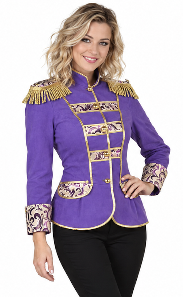 🔥 OUTLET 🔥 Uniformjas Brocaat Paars Dames – Luxe Paars-Gouden Parade Feestjas