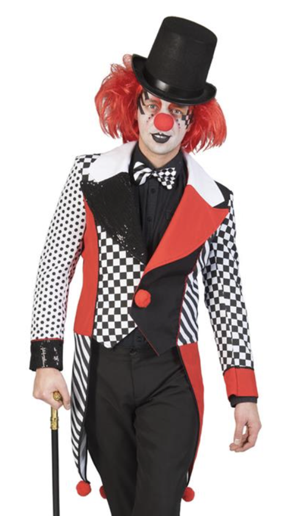 Slipjas Jester Harley Clown Heren – Rood-Zwart-Witte Narren Frack