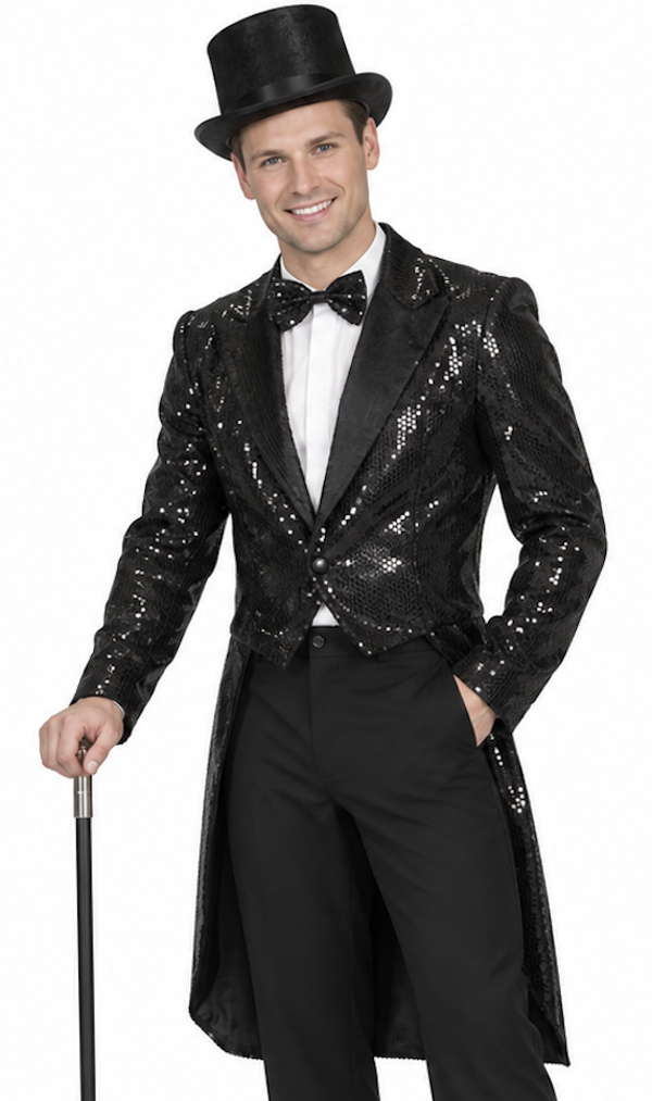 Pailletten Slipjas Zwart Heren – Black Sequins Frack & Disco Jas