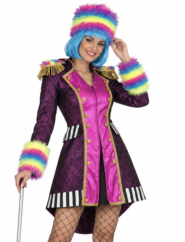 🔥 OUTLET 🔥 Jas Multicolor Deluxe Dames – Luxe Paars-Roze Carnavalsjas met Regenboog Pluche