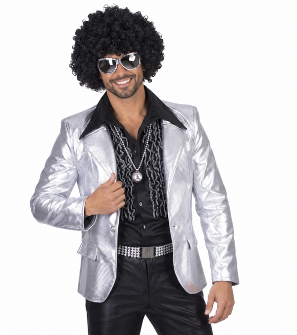 Disco Fever Jas Zilver Heren – Glimmende Zilveren Disco Colbert