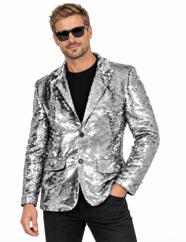 Pailletten Blazer Zilver Heren – Zilveren Glitter Feestjas