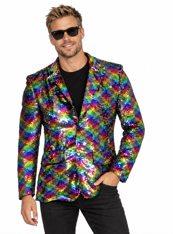 Pailletten Blazer Regenboog Heren – Rainbow Glitter Feestjas