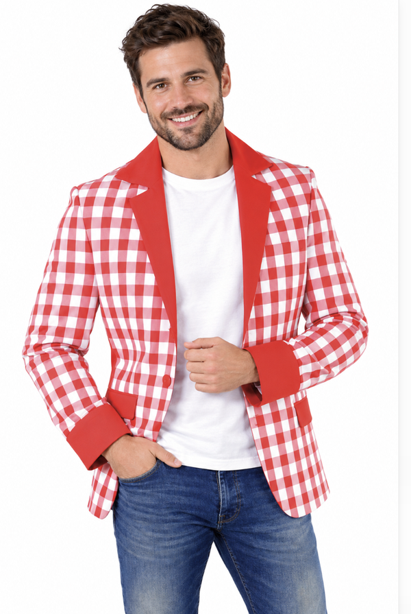 Carnavalsjas Brabants Bont Rood/Wit - Geruit Carnaval Colbert voor Heren