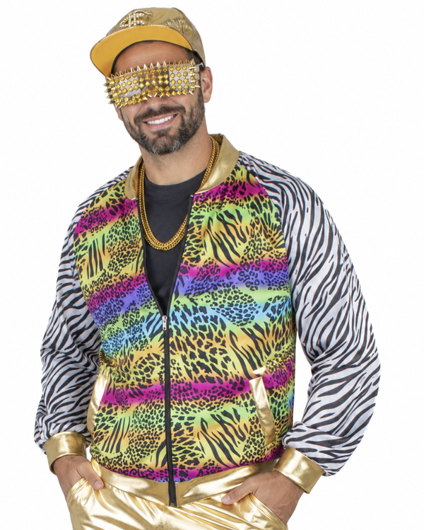 Urban Jungle Jas Heren - 80s / 90s Neon Bomberjack met Zebra- & Panterprint Carnaval